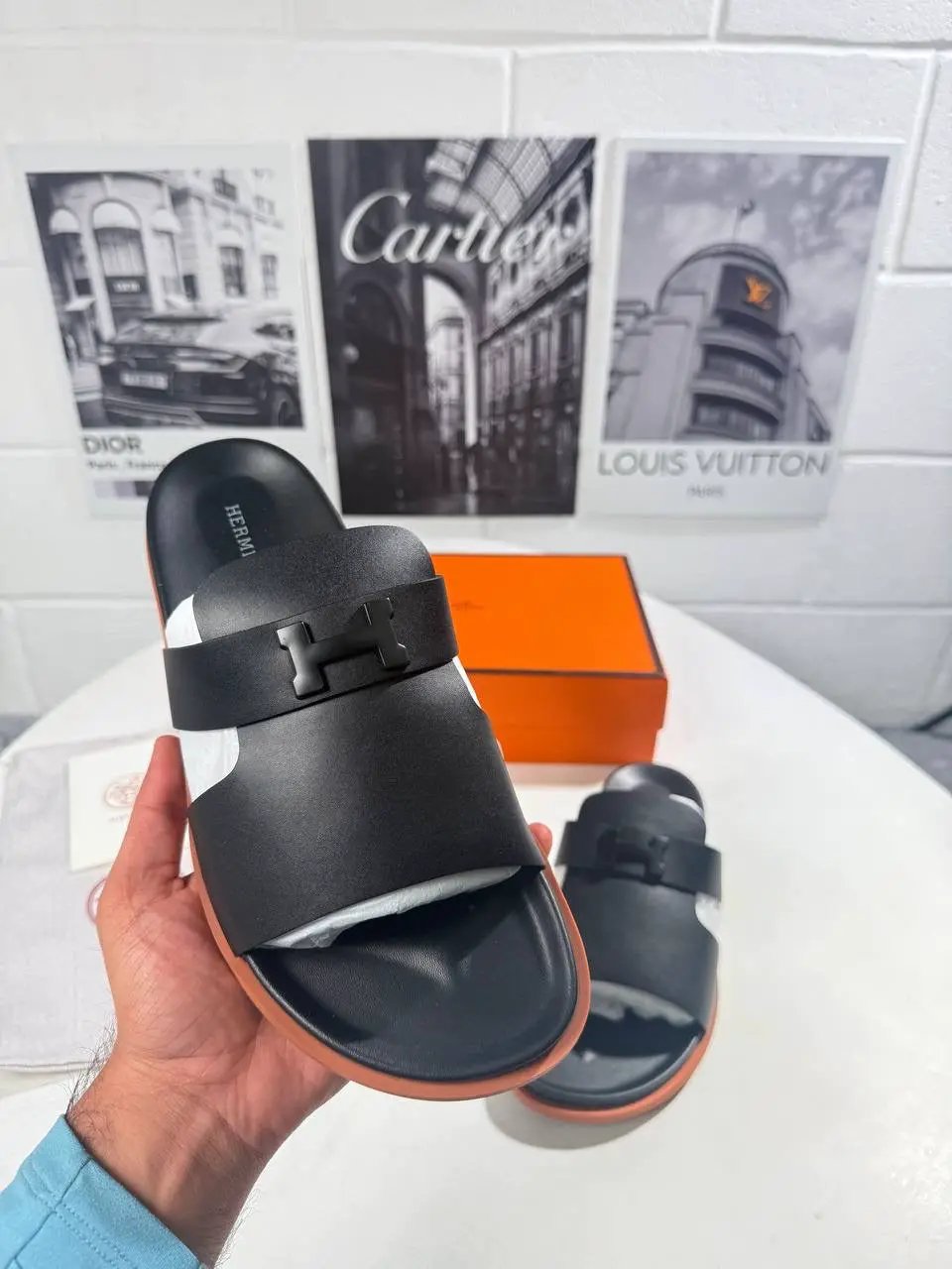 HRMS SANDALS BLACK LEATHER by Stock supplier