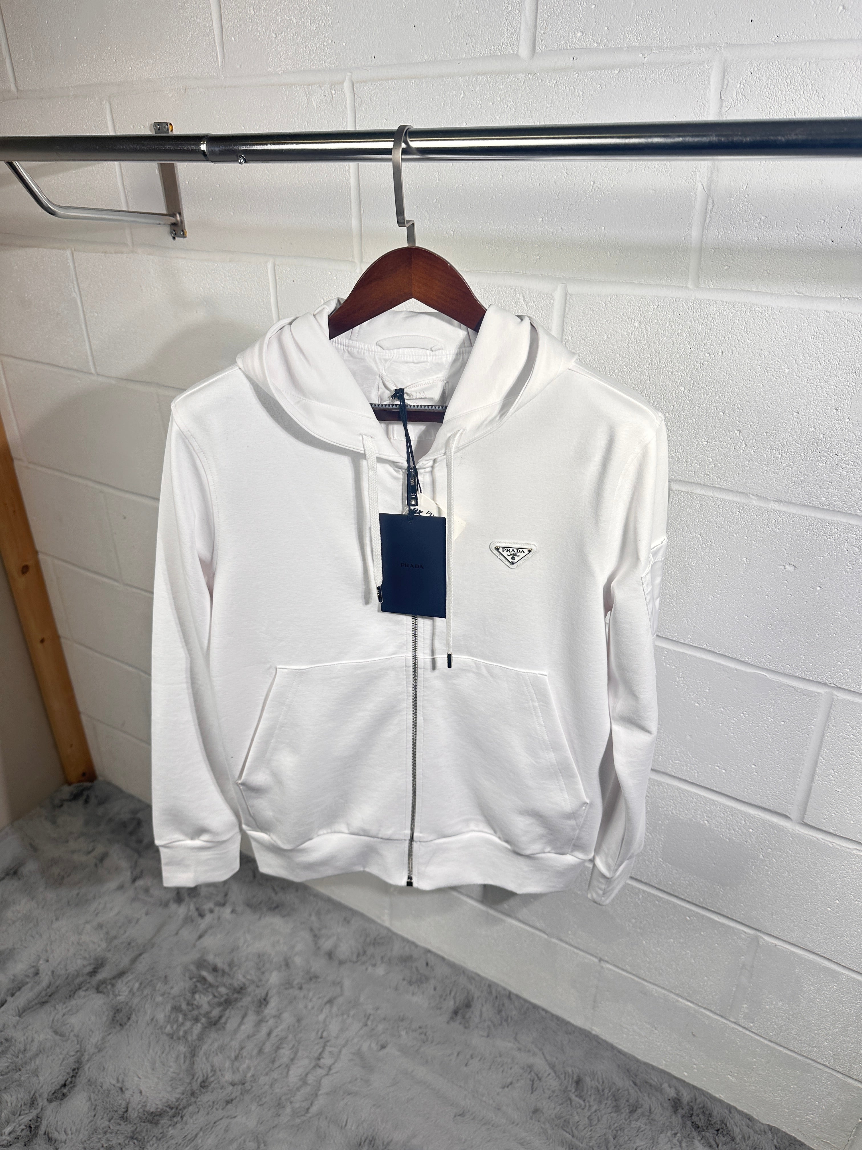 Prada zip up hoodie white