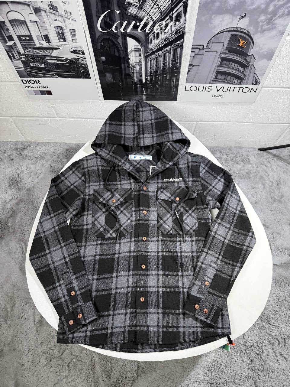 OFF W OVERSHIRT WITH HOODIE
