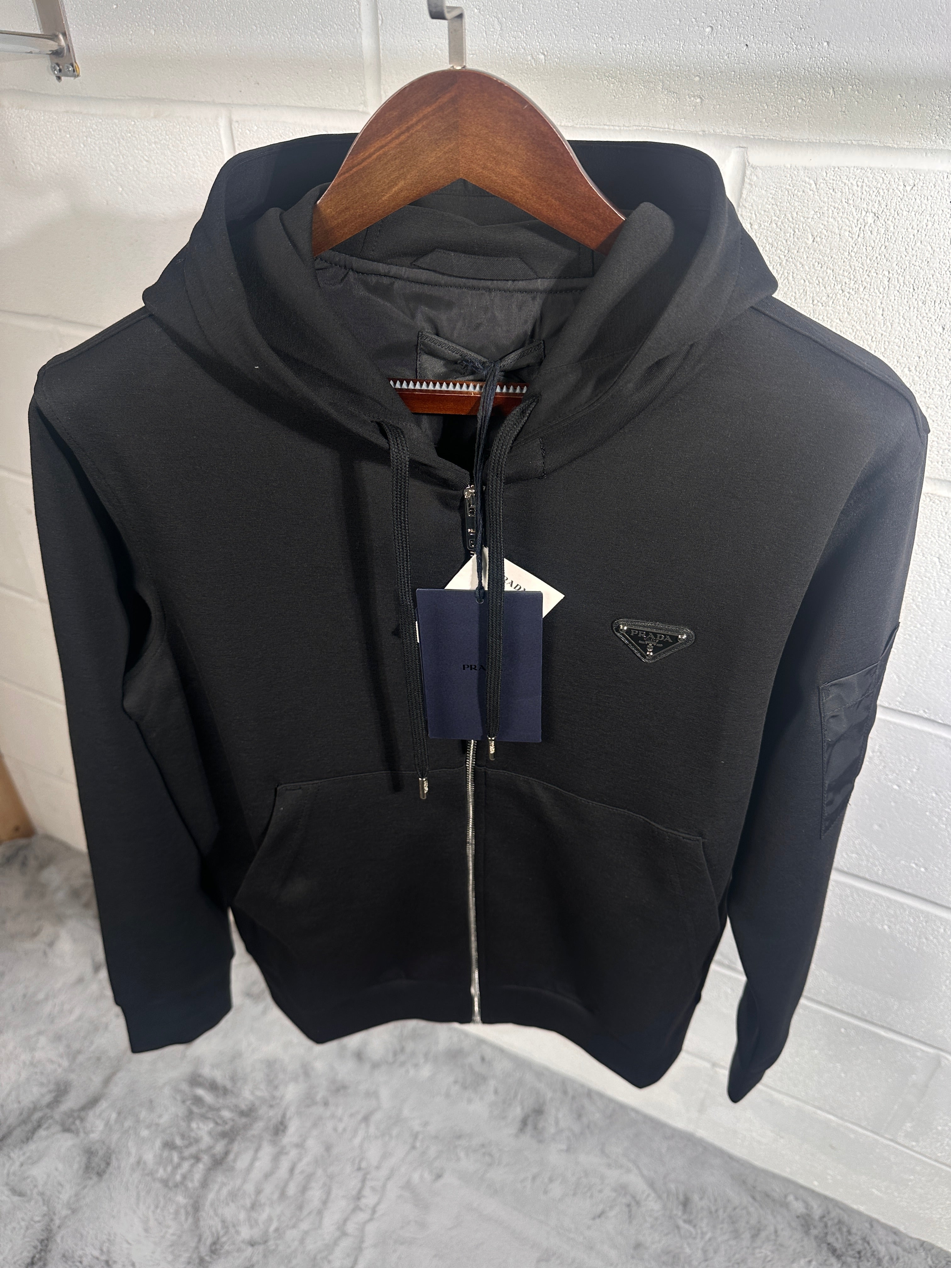 Prada zip up hoodie black