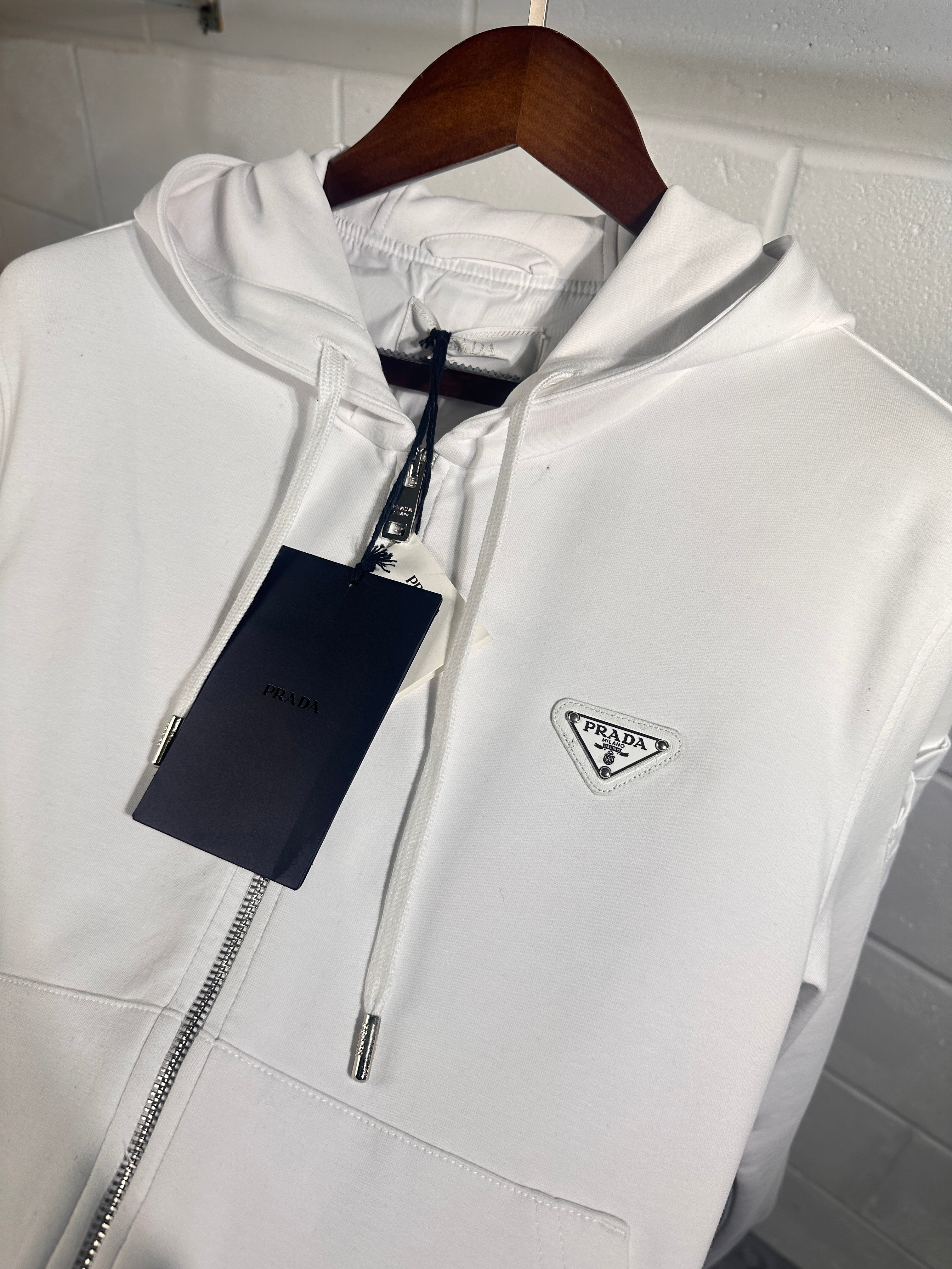 Prada zip up hoodie white