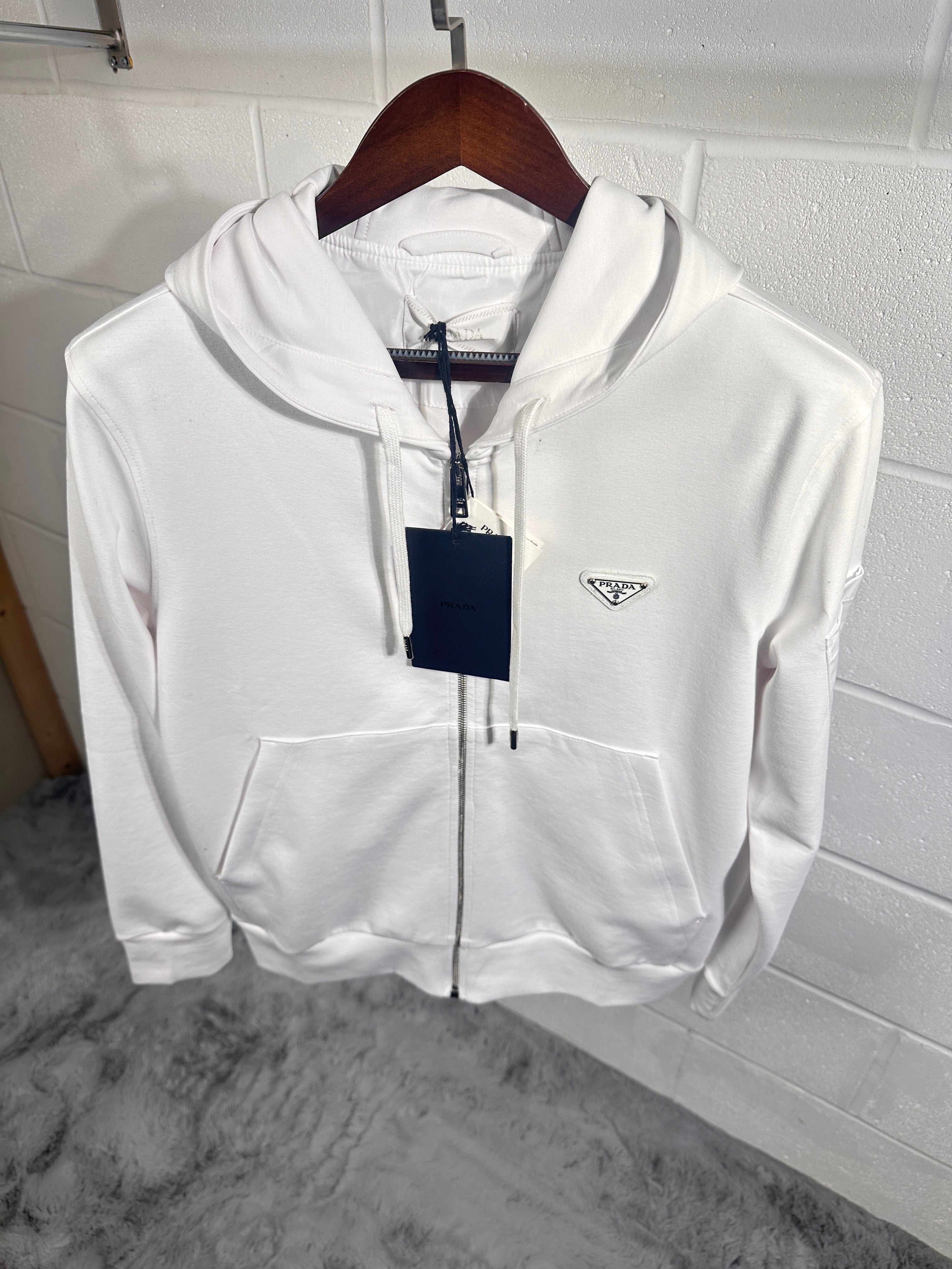 Prada zip up hoodie white