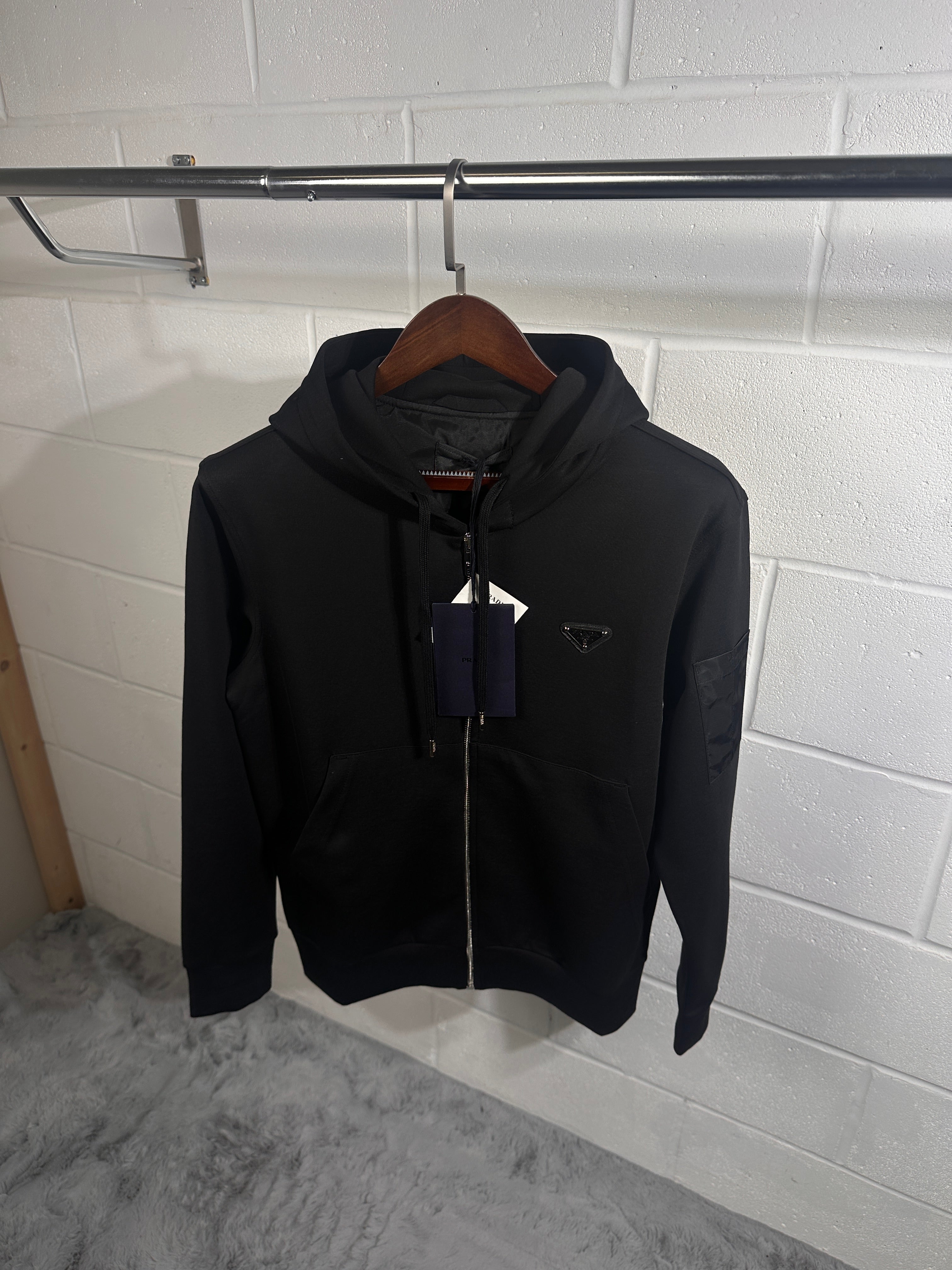 Prada zip up hoodie black