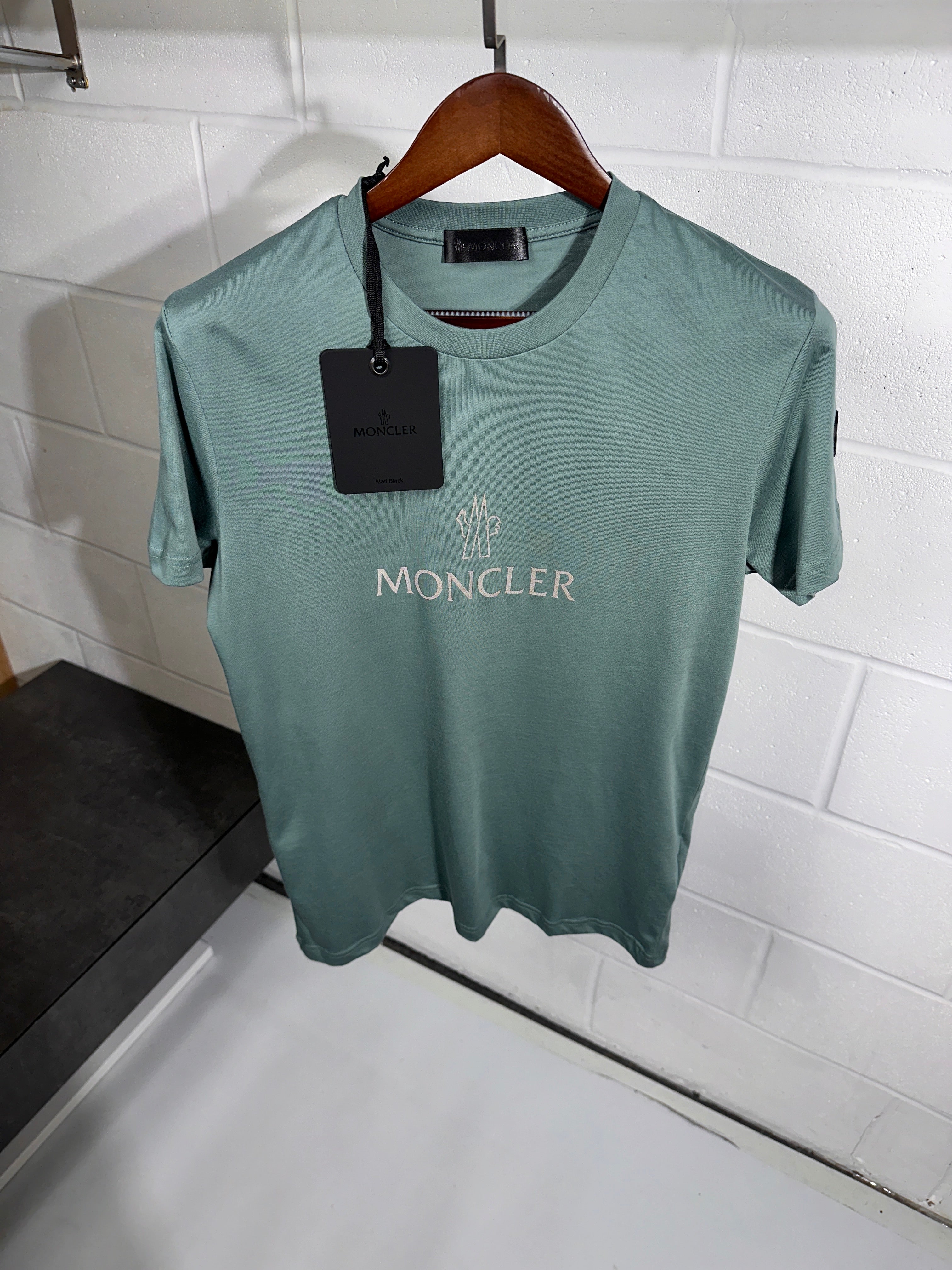 Moncler reflective logo tee light green