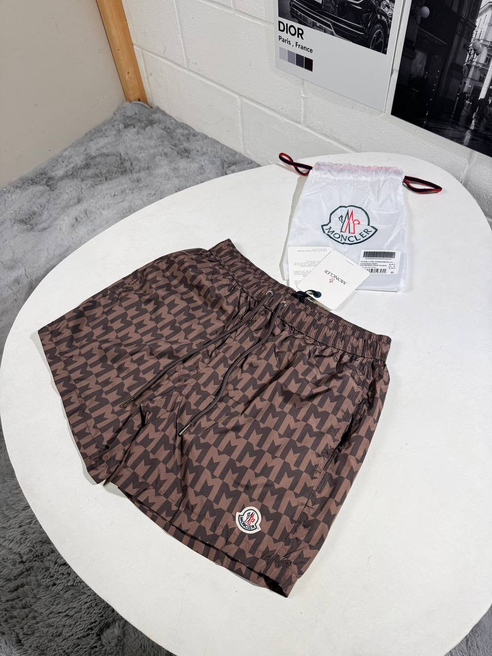 MNCLR MONOGRAM PRINT SWIM SHORTS BROWN