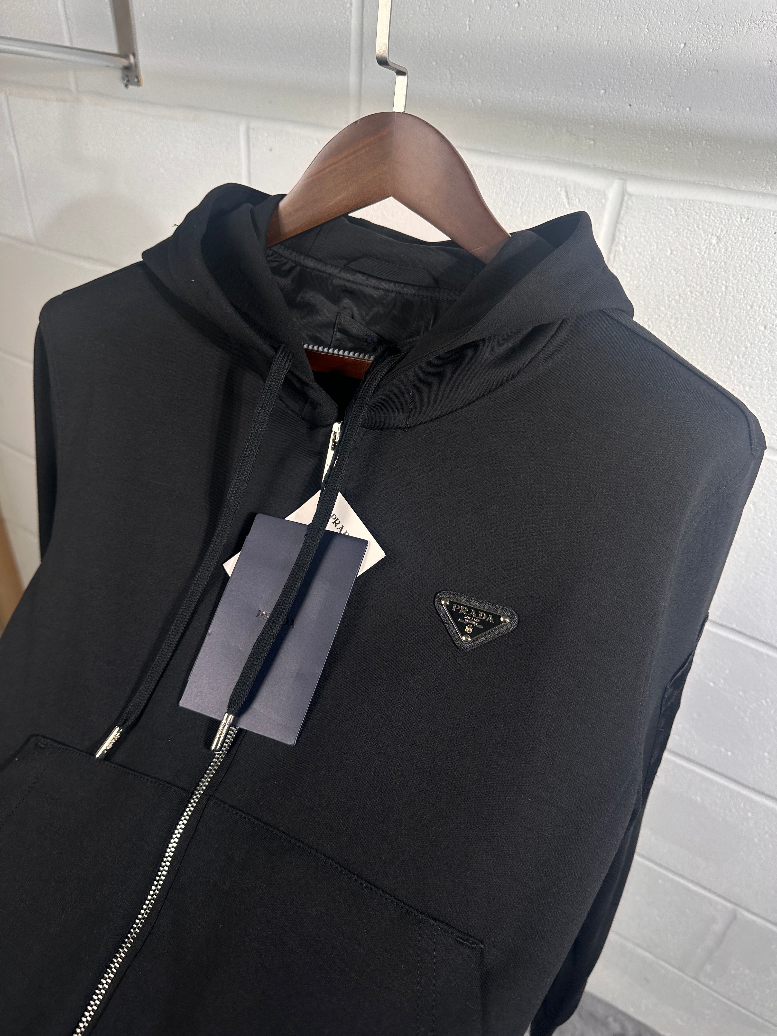 Prada zip up hoodie black